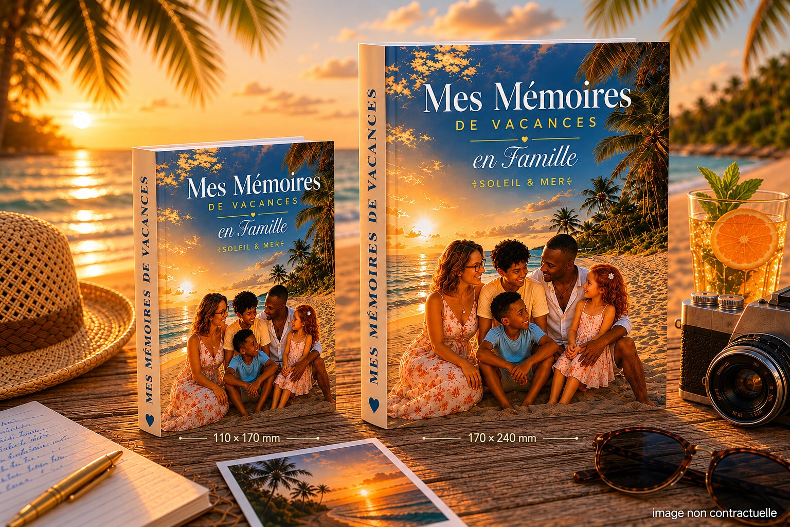 Mes Mémoires de Vacances Soleil et Mer, comparaison petit et grand format broché