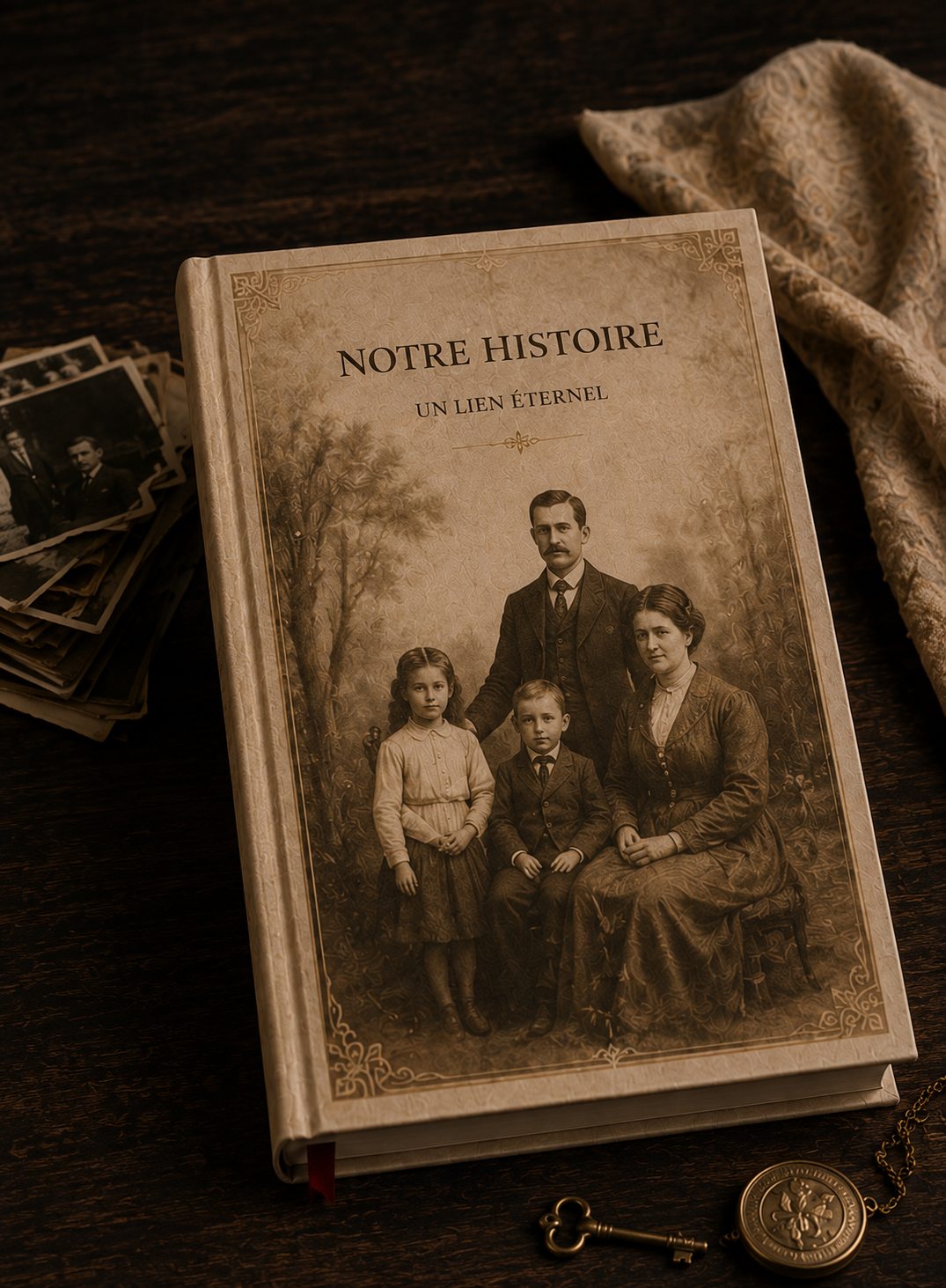 Couverture personnalisée avec archive familiale ancienne