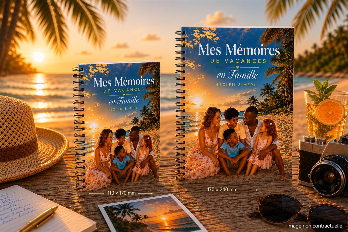 Mes Mémoires de Vacances Soleil et Mer, comparaison petit et grand format spirale