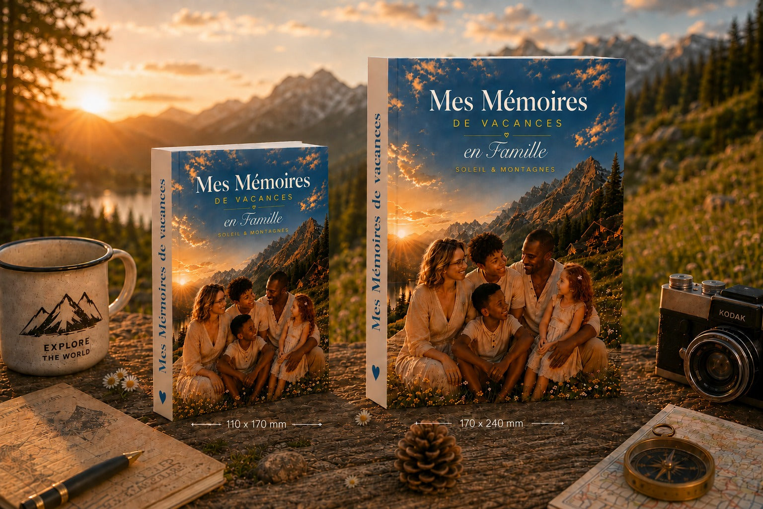 Mes Mémoires de Vacances Soleil et Montagne, comparaison petit et grand format broché